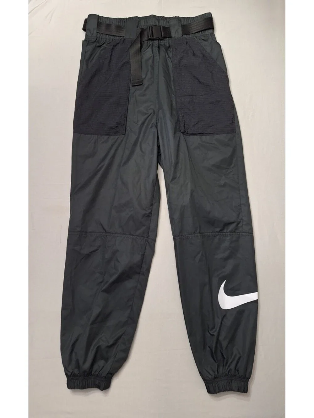 Nike Track Pants Womens S Black Swoosh CJ3776-010 Nylon Joggers Belted Athletic